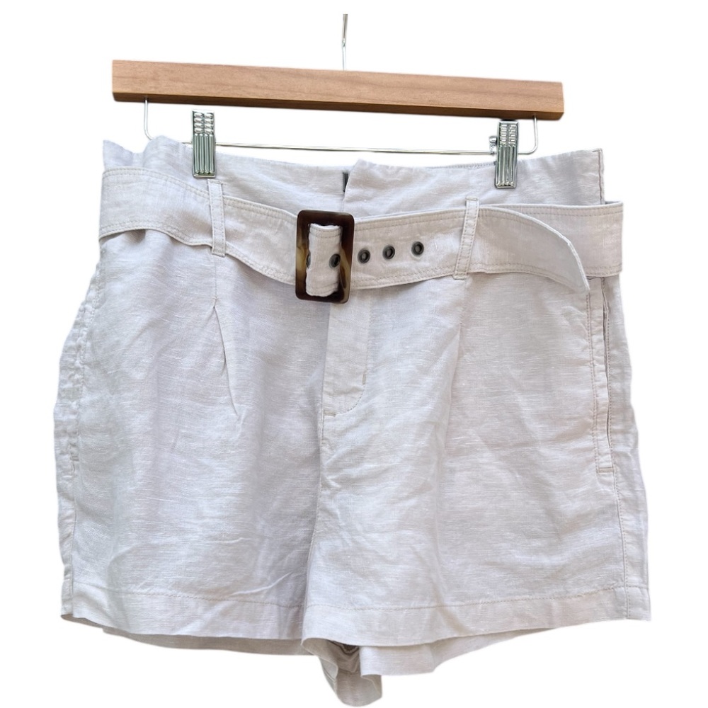 Christian Siriano Beige Women's Size Large‎ Linen Shorts Belt Summer Boho Beach